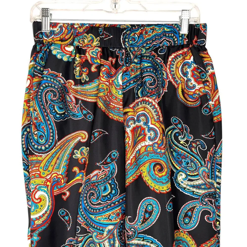 J.Crew Women's Size 6 Silk Black Multicolor Paisley Mid-Rise Pants Boho Slim